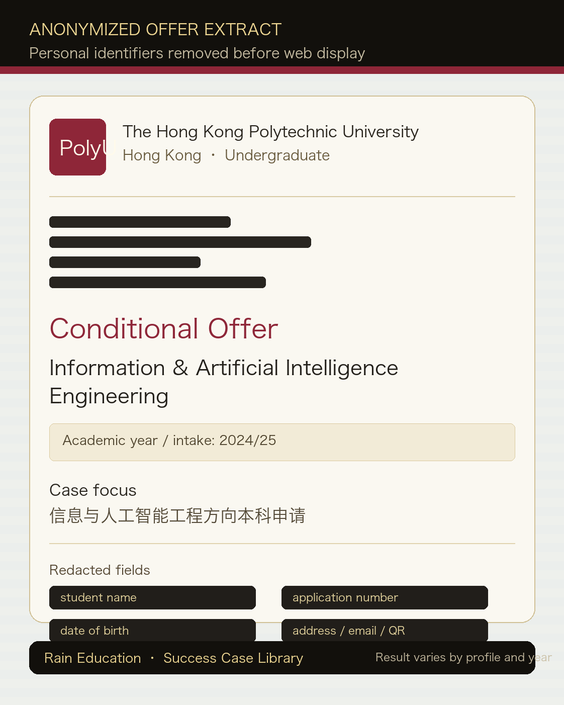 PolyU Information and Artificial Intelligence Engineering 匿名录取摘录