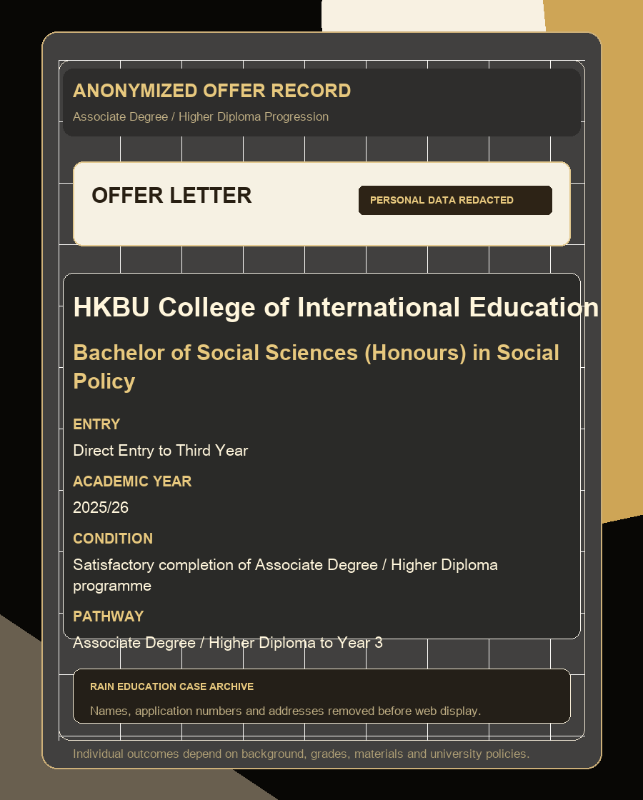 HKBU Social Policy Year 3 匿名 offer 展示